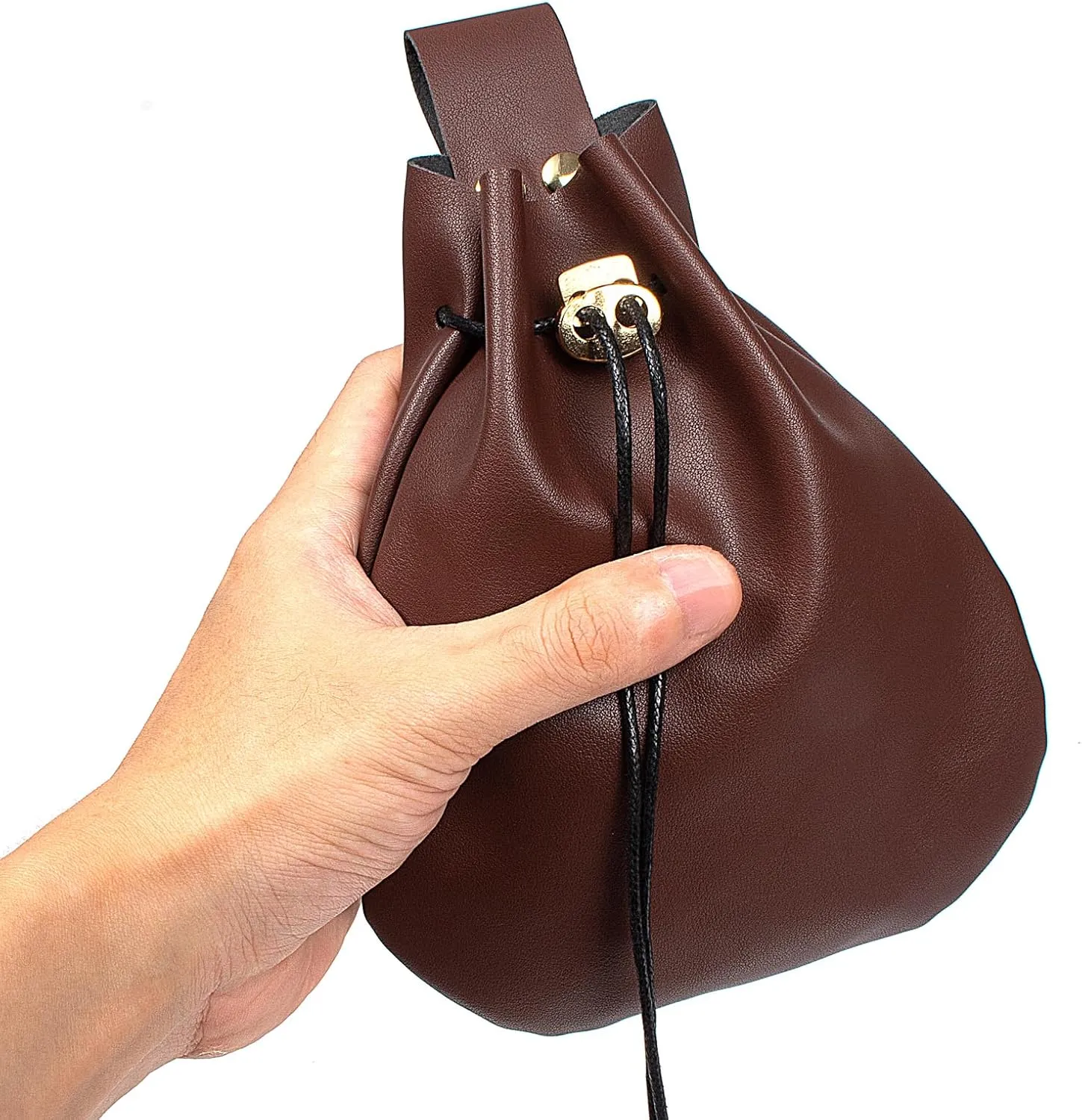 Leather Belt Pouch Medieval Vintage Renaissance Viking LARP Cosplay Costumes Drawstring Coin Purse Phone Holder Waist Bag (Brown)