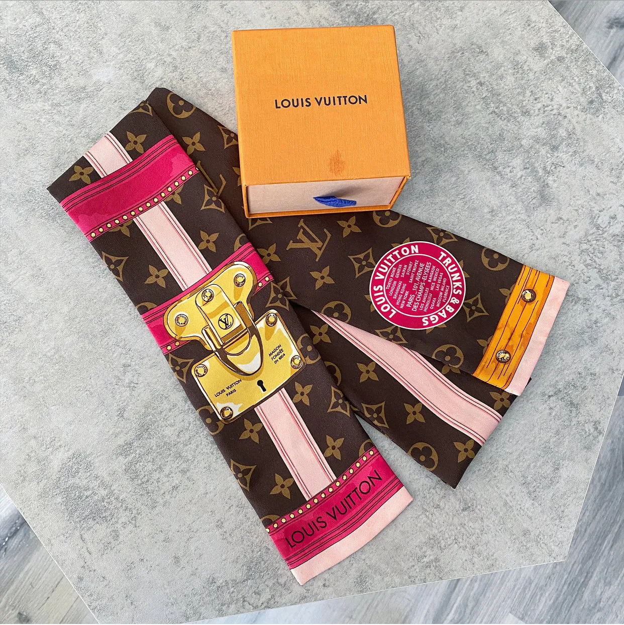 Louis Vuitton Summer Trunks Brown and Pink Bandeau Scarf