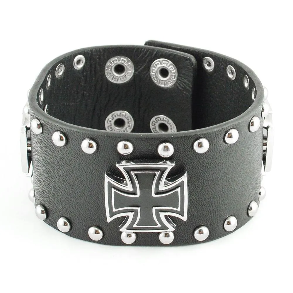 Men's Maltese Iron Cross Leather Bracelet