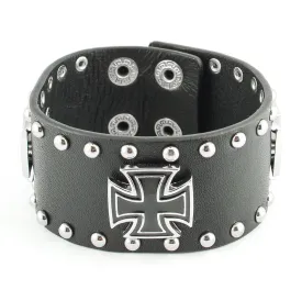 Men's Maltese Iron Cross Leather Bracelet