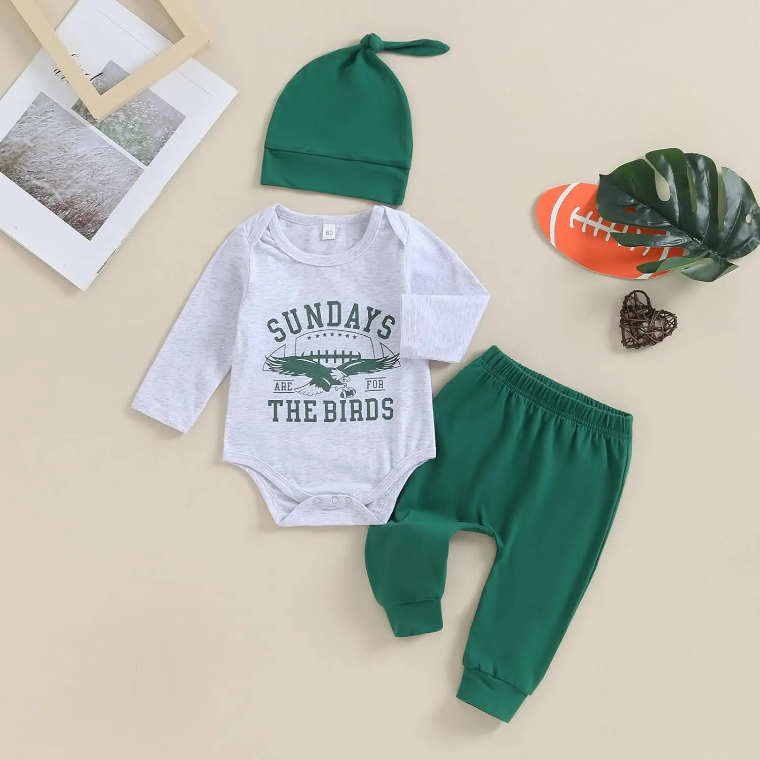 Newborn Baby Boy Football Outfit Sundays are for The Birds Onesie Romper Pants Set Hat 3Pcs Fall Clothes