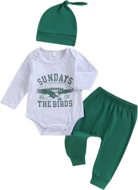 Newborn Baby Boy Football Outfit Sundays are for The Birds Onesie Romper Pants Set Hat 3Pcs Fall Clothes