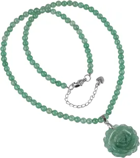 Nupuyai Hand Carved Rose Flower Stone Pendant Necklace for Women Men, Natural 4mm Long Crystal Stone Beaded Necklace Bead Wrap Strand Bracelet for Unisex 9.4-9.8''