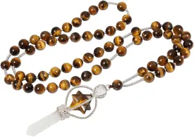 Nupuyai Hexagonal Merkaba Pendant Necklace for Meditation, Crystal Point Stone Beaded Necklace for Women and Men
