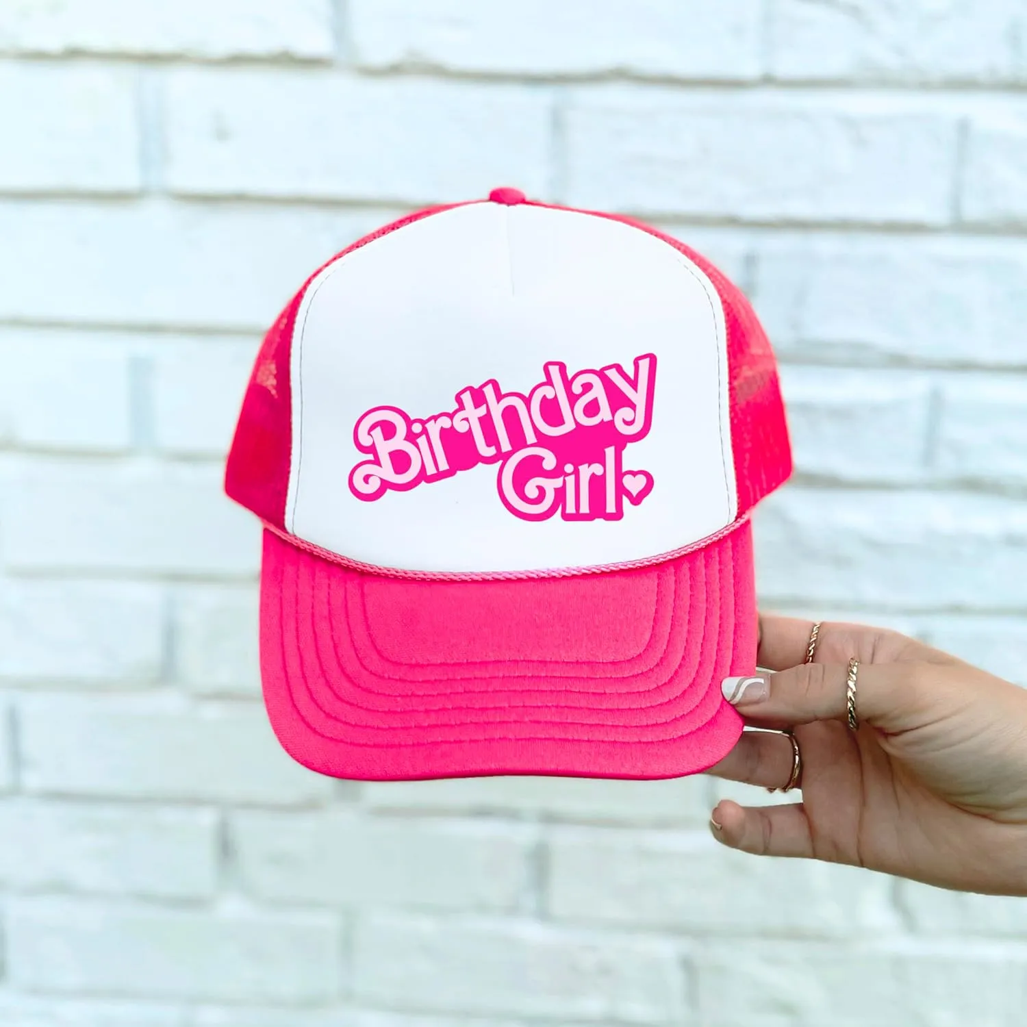Olive Loves Apple Birthday Girl Heart Hat for Women and Teens Trendy Pink Girly Adult Classic 5 Panel Mesh Snapback