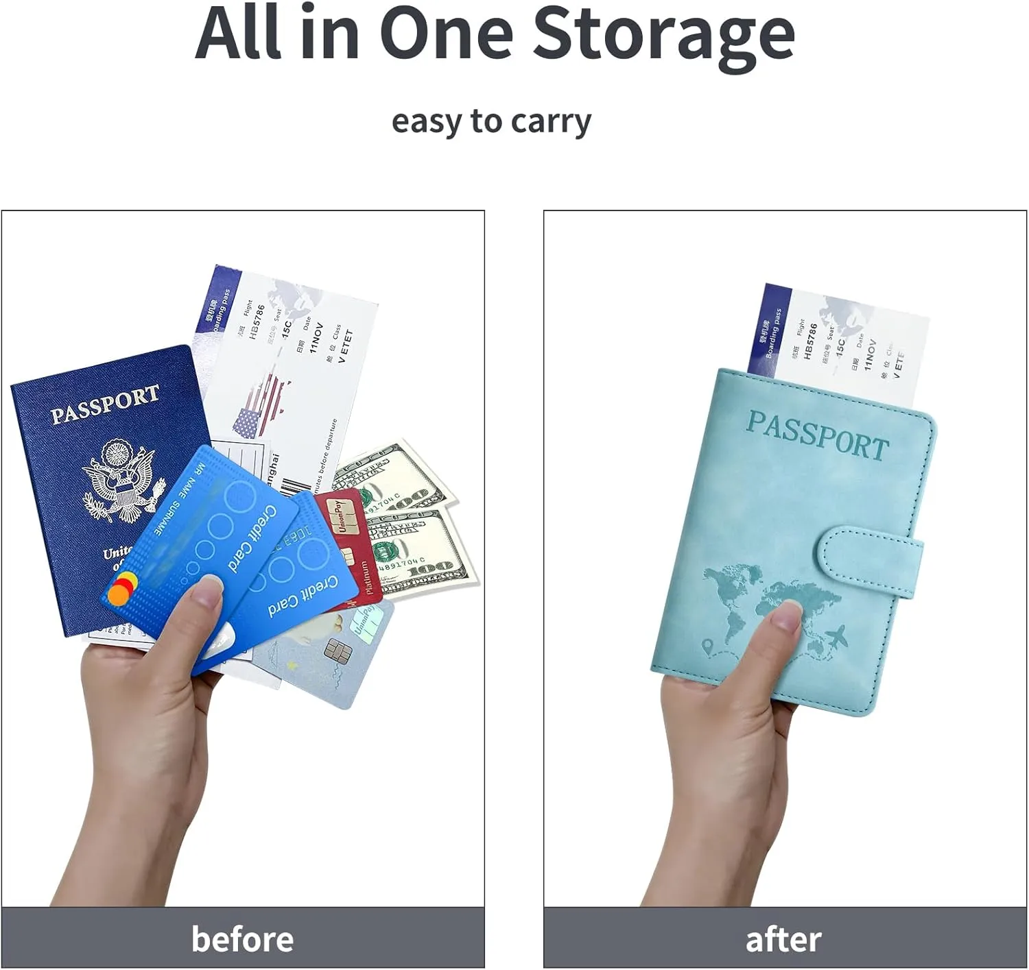 Passport Holder, Passport Cover with Credit Card Slot and Boarding Pass Slot Combo, Passport Wallet Case Book Travel Must Have, RFID Blocking Leather Travel Accessories, Light Blue