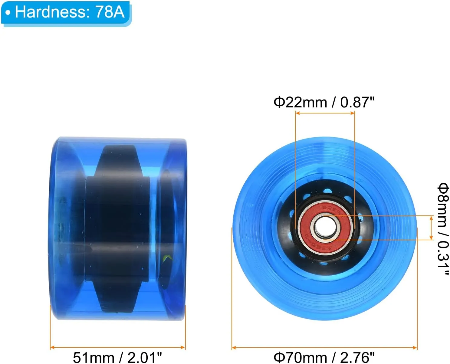 PATIKIL 78A Longboard Wheels with ABEC-9 Bearings, Soft Cruiser Wheels, Street Wheels for Skateboards Skateboard Wheel PU