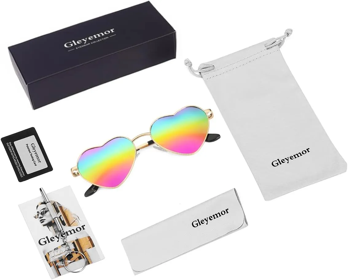 Polarized Heart Shaped Sunglasses for Women Metal Frame Cute Lovely Glasses 100% UV Protection