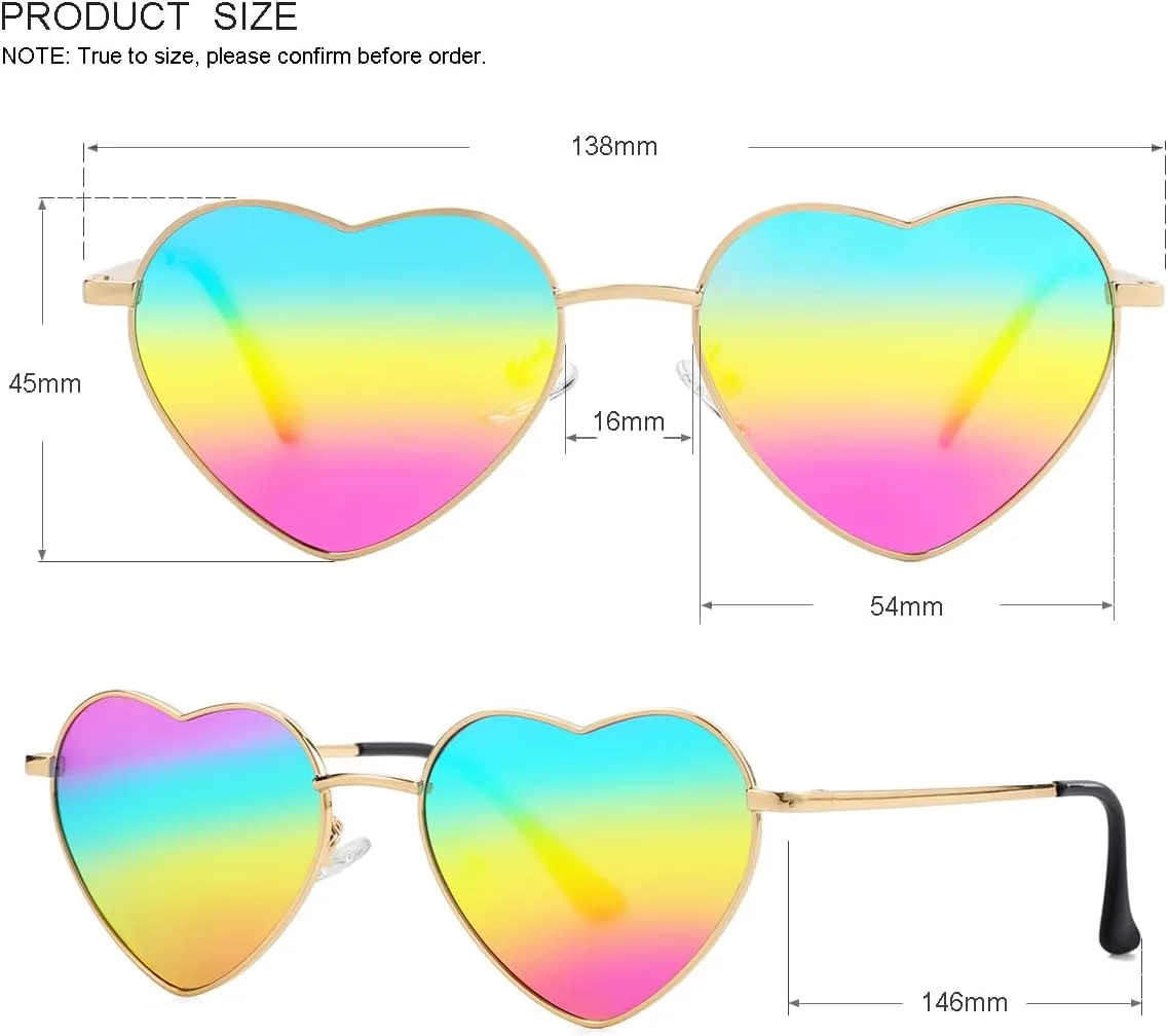 Polarized Heart Shaped Sunglasses for Women Metal Frame Cute Lovely Glasses 100% UV Protection