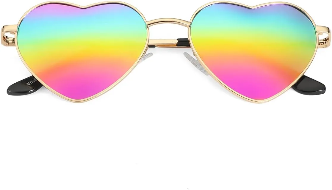 Polarized Heart Shaped Sunglasses for Women Metal Frame Cute Lovely Glasses 100% UV Protection