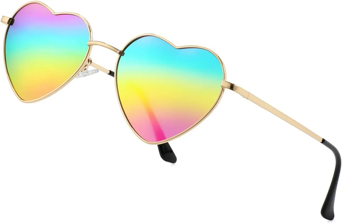 Polarized Heart Shaped Sunglasses for Women Metal Frame Cute Lovely Glasses 100% UV Protection