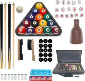 Pool Table Accessories Billiard Balls Set with Triangle Ball Holder Cue Chalks Pool Cue Tips Pool Sticks Table Brush Spot Position Stickers Billiard Accessories