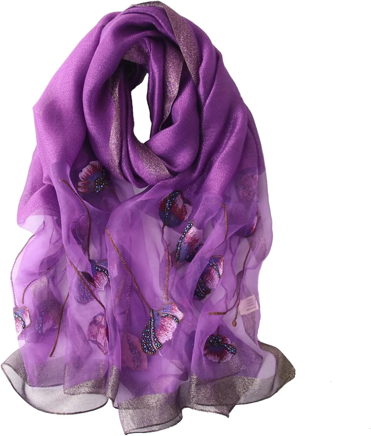 Purple Silk Scarf and Shawl - Elegant Embroidered Silk Scarf