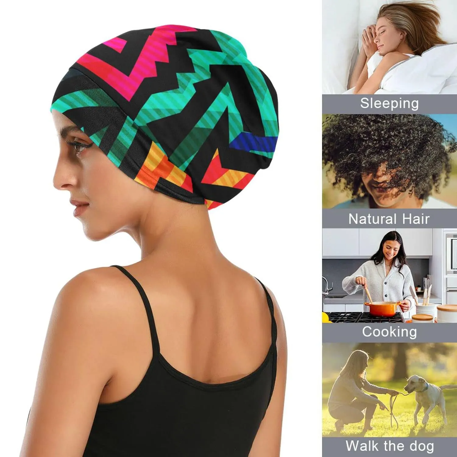 Satin Bonnet Lined Sleep Cap Hair Wrap Cover Slouchy Beanie for Curly Hair Protection for Men Women Punk