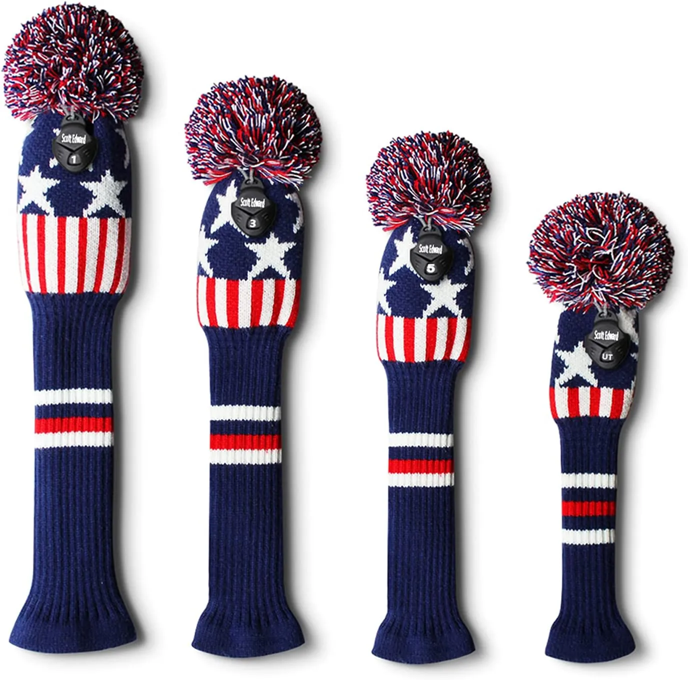 Scott Edward Knit Wood Golf Club Head Covers 4 Pieces Knitted Item Fit Over Well Driver Wood(460cc) Fairway Wood and Hybrid(UT)