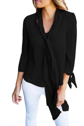Sexy Black Bow-tie Sleeved Blouse with Necktie
