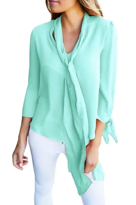 Sexy Light Blue Bow-tie Sleeved Blouse with Necktie