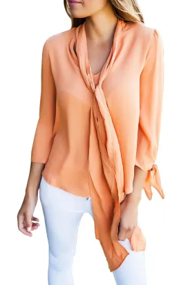 Sexy Orange Bow-tie Sleeved Blouse with Necktie
