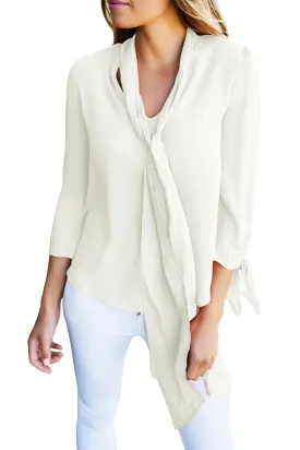 Sexy White Bow-tie Sleeved Blouse with Necktie