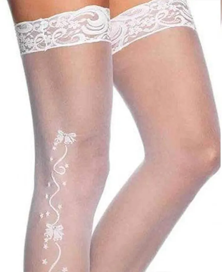 Sheer Lace Top Thigh High Stockings for Wedding 9019
