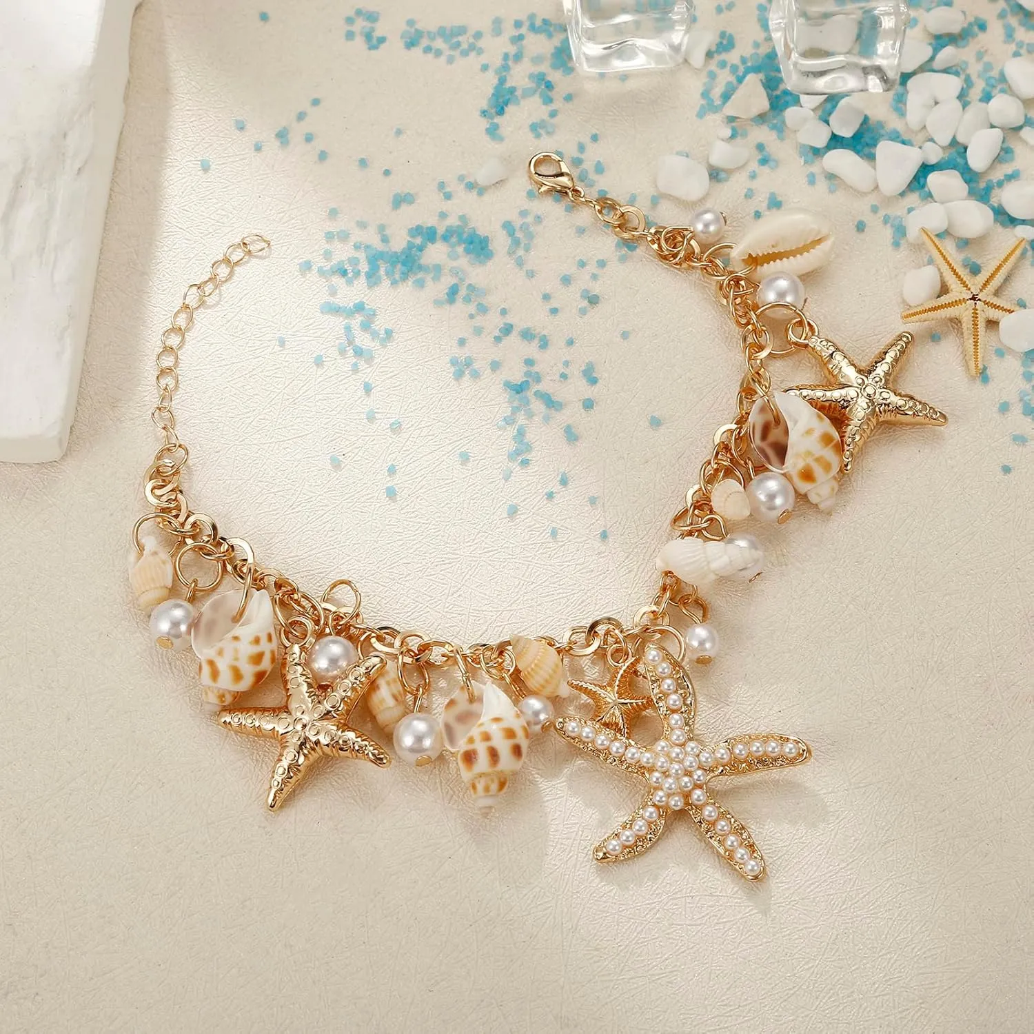 Shell Starfish Necklace Bracelet Conch Statement Chunky Necklace Mermaid Costume Jewelry Beach Jewelry for Women