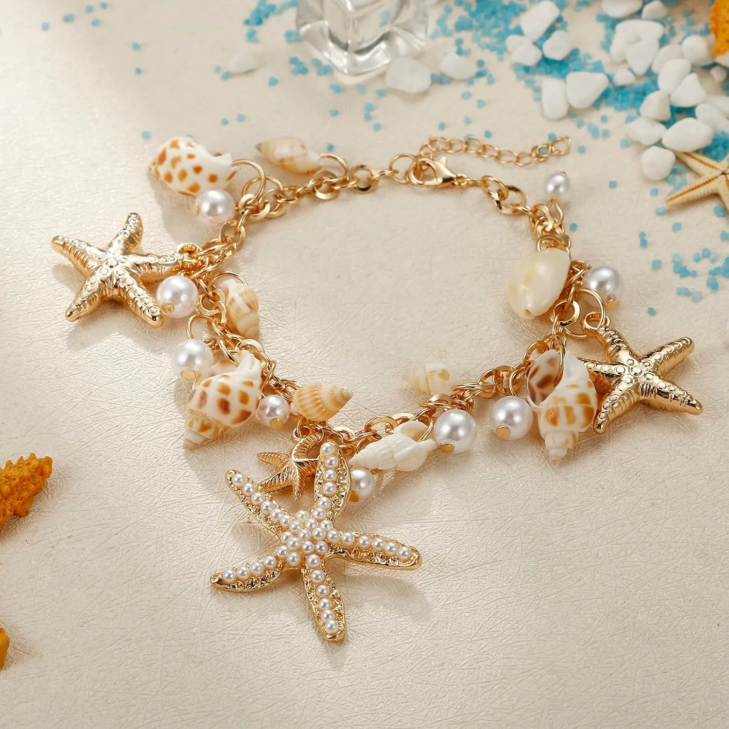 Shell Starfish Necklace Bracelet Conch Statement Chunky Necklace Mermaid Costume Jewelry Beach Jewelry for Women