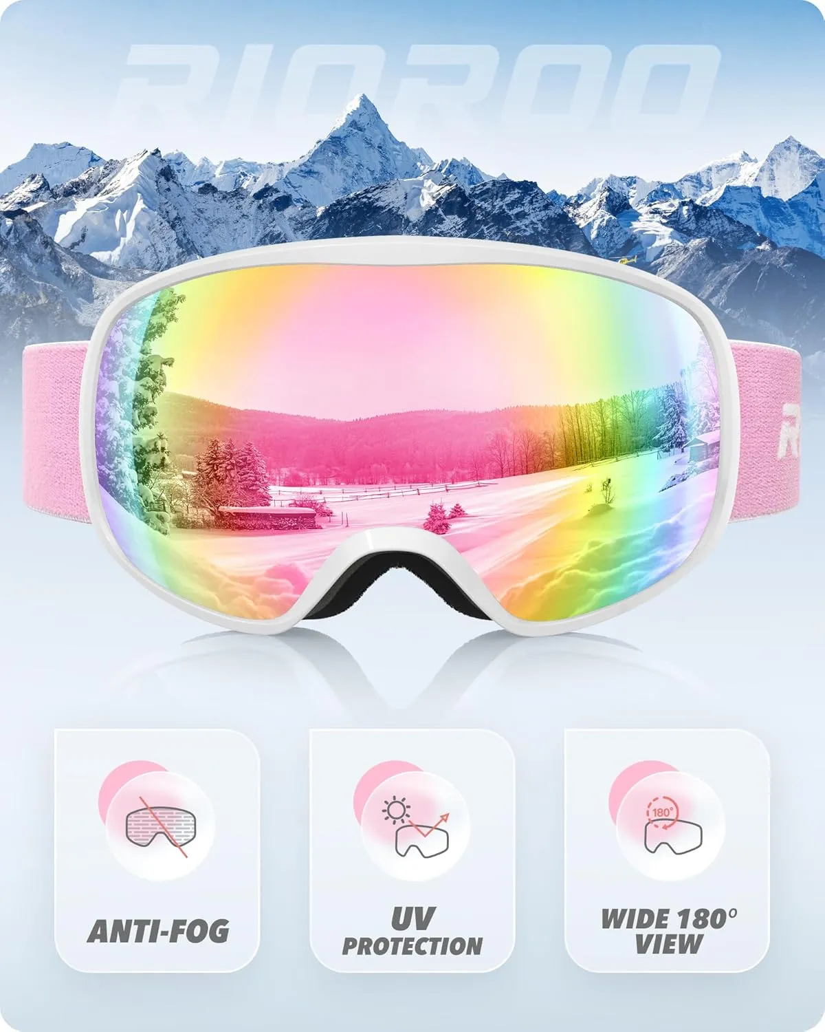 Ski Goggles Snowboard Goggles for Men Women Adults Youth,Over Glasses OTG/100% UV Protection/Anti-fog/Wide Vision