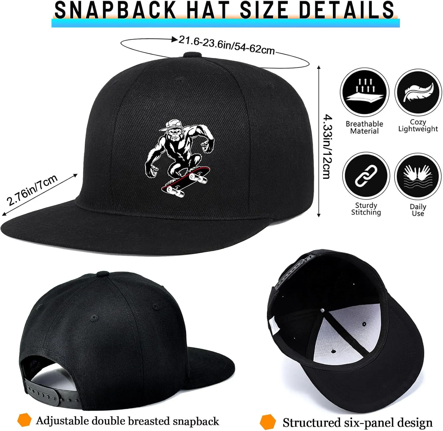 Snapback Hats Christian Hats for Men Flat Bill Hats for Men Adjustable Black Baseball Cap for Women