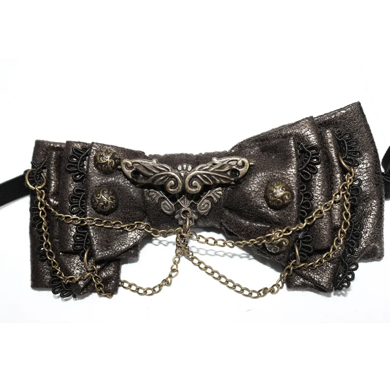 Steampunk Style Women's Bow Tie with Chain / Ladies Accessories for Shirts and Blouses Collars