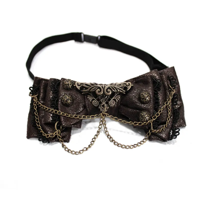 Steampunk Style Women's Bow Tie with Chain / Ladies Accessories for Shirts and Blouses Collars