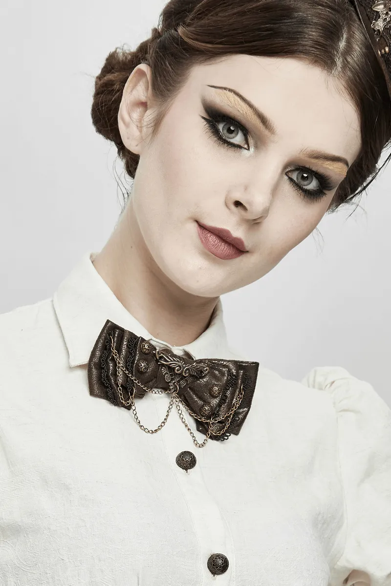 Steampunk Style Women's Bow Tie with Chain / Ladies Accessories for Shirts and Blouses Collars