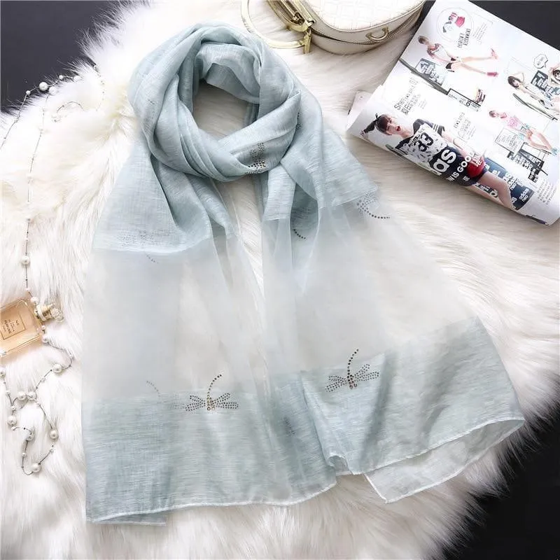 Summer Masonry Dragonfly Wool Silk Scarf