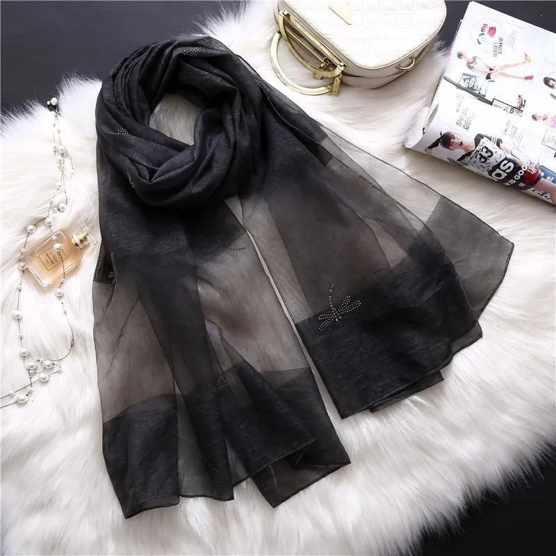 Summer Masonry Dragonfly Wool Silk Scarf