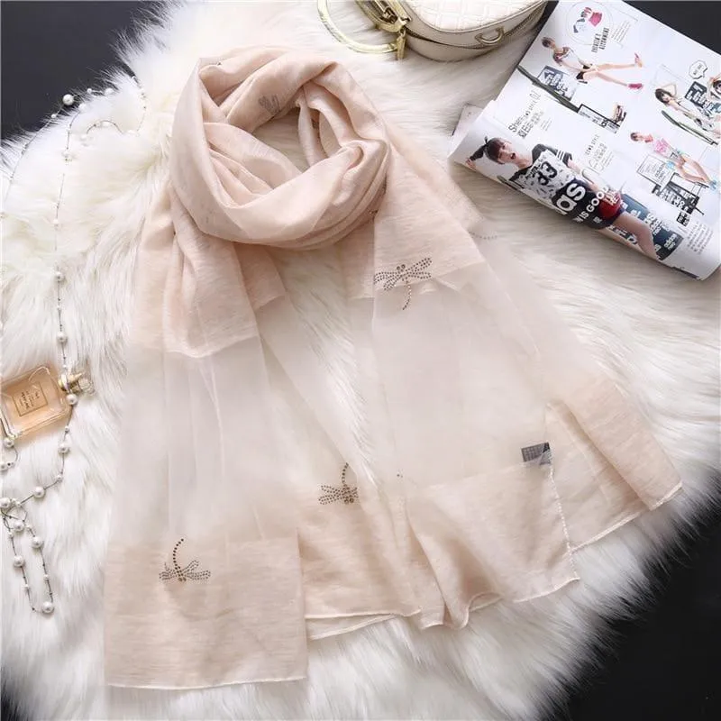 Summer Masonry Dragonfly Wool Silk Scarf