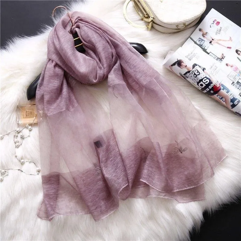 Summer Masonry Dragonfly Wool Silk Scarf