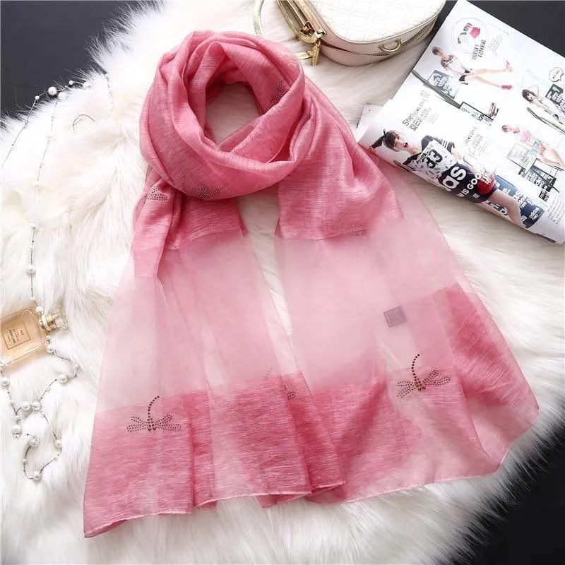 Summer Masonry Dragonfly Wool Silk Scarf