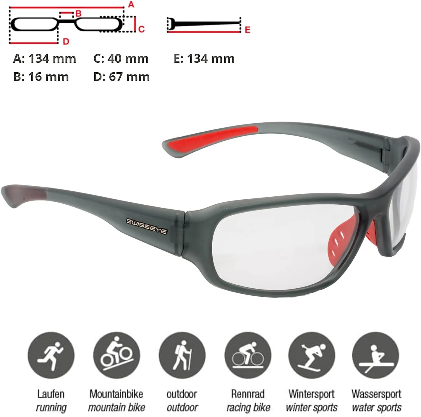 SWISSEYE Freeride Sports Sunglasses (100% UVA, UVB and UVC protection, shatterproof, rubberized nose area, microfiber bag)