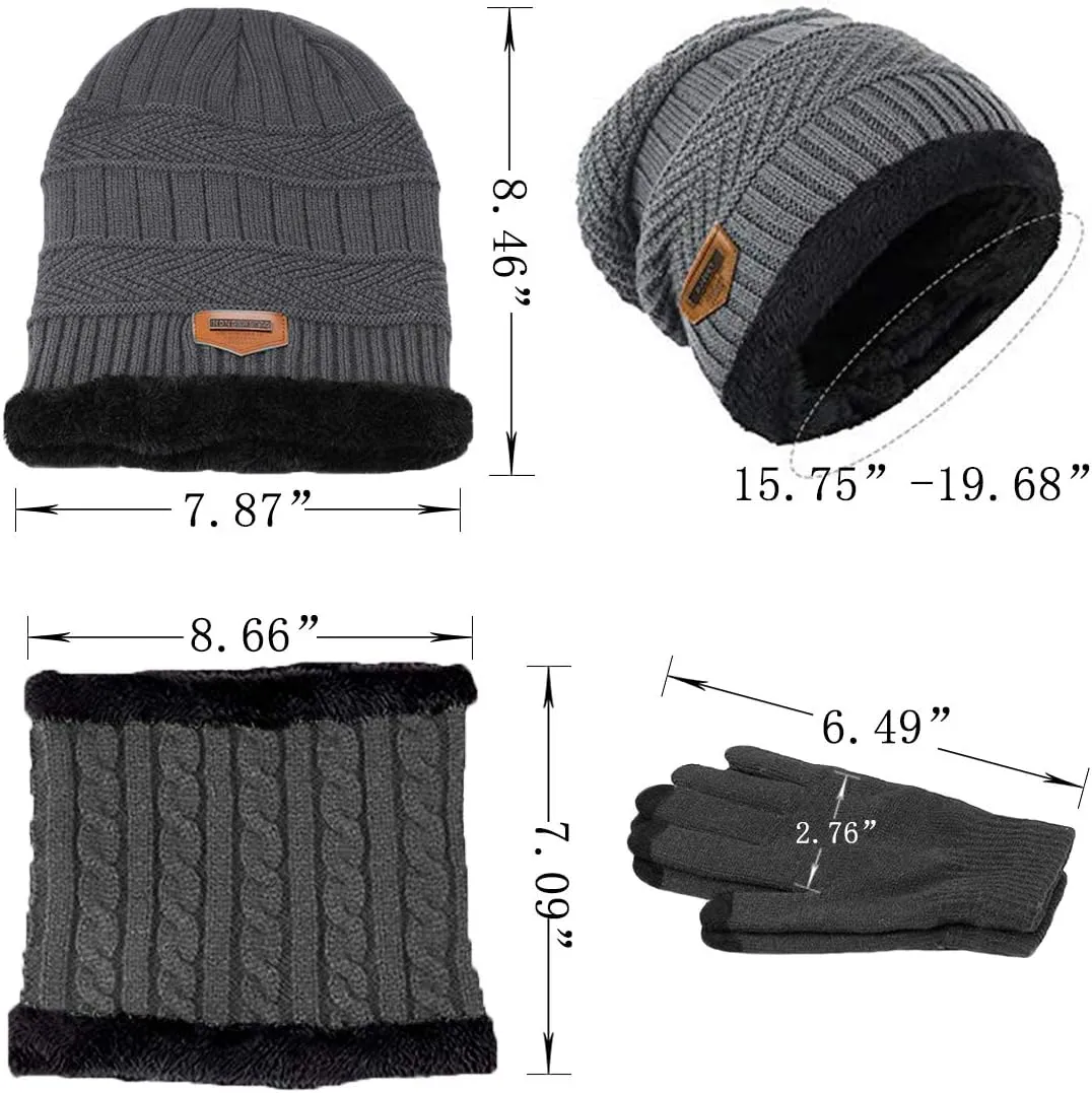 T WILKER 3Pcs Winter Hats Neck Warmer Scarf and Touch Screen Gloves Set for Kids