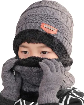 T WILKER 3Pcs Winter Hats Neck Warmer Scarf and Touch Screen Gloves Set for Kids