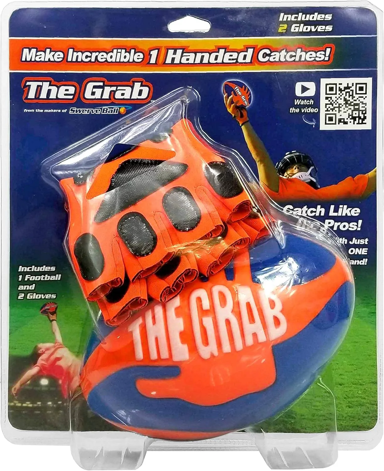 The Grab Football - Make Incredible One Handed Catches, Game of Catch and Throw Football Toy, Includes 2 Gloves