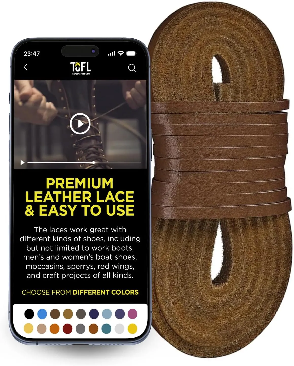 TOFL Leather Boot Laces|1/8 Inch Thick 72 Inches Long|2 Leather Strips [1 Pair]
