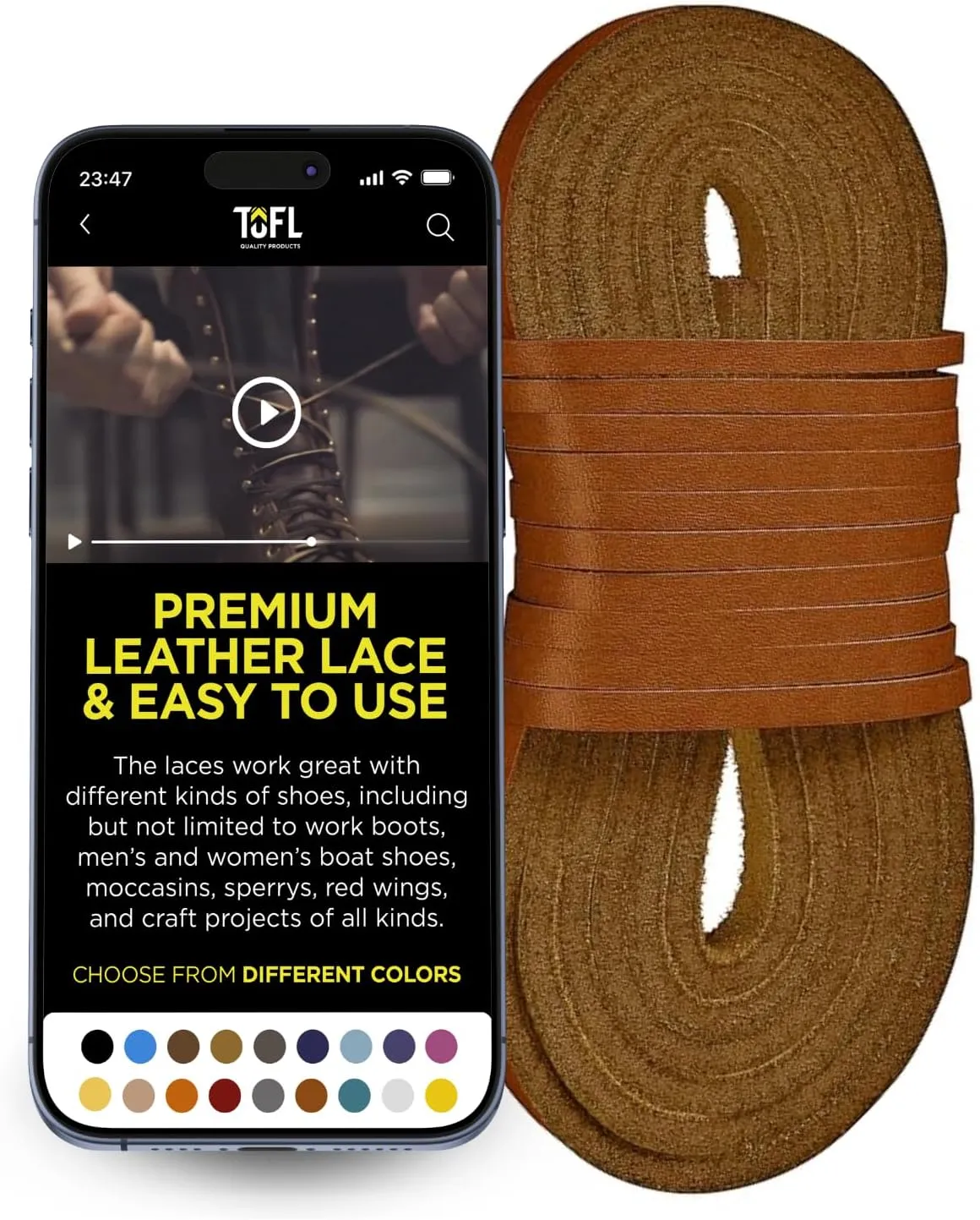 TOFL Leather Boot Laces|1/8 Inch Thick 72 Inches Long|2 Leather Strips [1 Pair]
