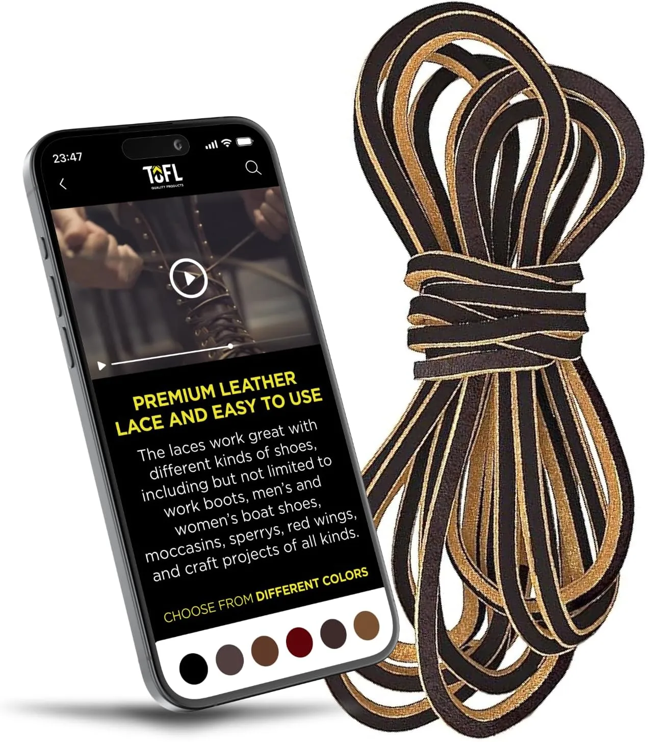 TOFL Logger Style Leather Boot Laces | 108 inch long | Comes in 1 or 3 Pairs