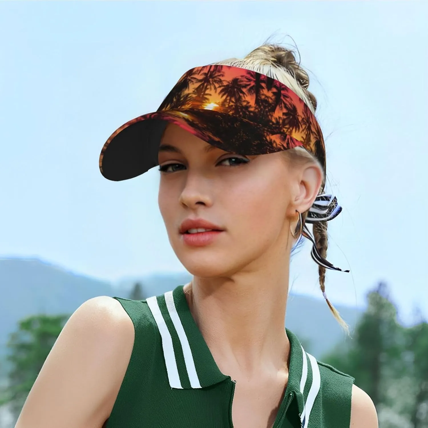 Tropical Island Palm Tree Sport Sun Visor Adjustable Summer Cap Visor Caps for Women Men Travel