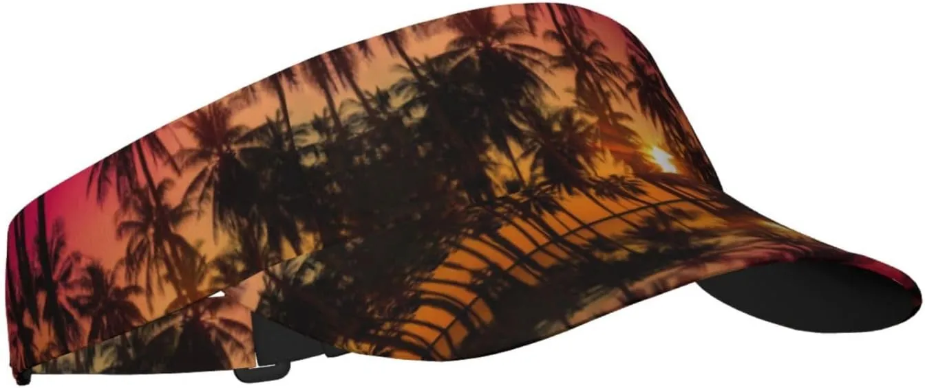 Tropical Island Palm Tree Sport Sun Visor Adjustable Summer Cap Visor Caps for Women Men Travel