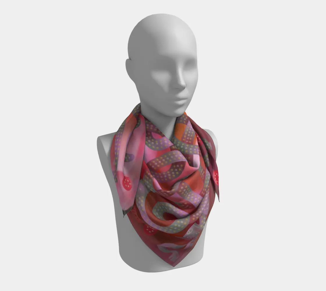 Viking Summer Pink Grey Jellinge 1 Silk-like Poly Scarf (4 sizes-3 fabrics)