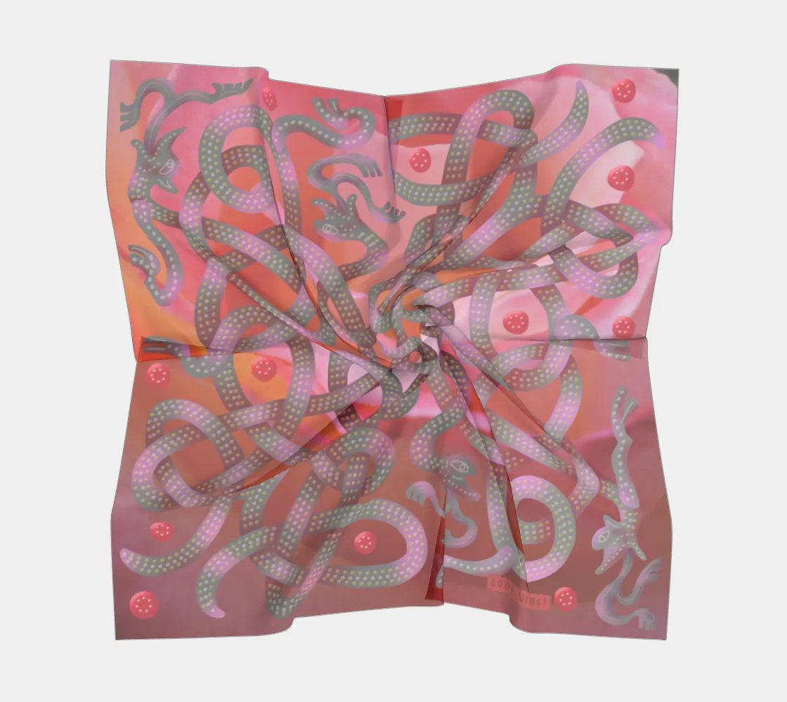 Viking Summer Pink Grey Jellinge 1 Silk-like Poly Scarf (4 sizes-3 fabrics)