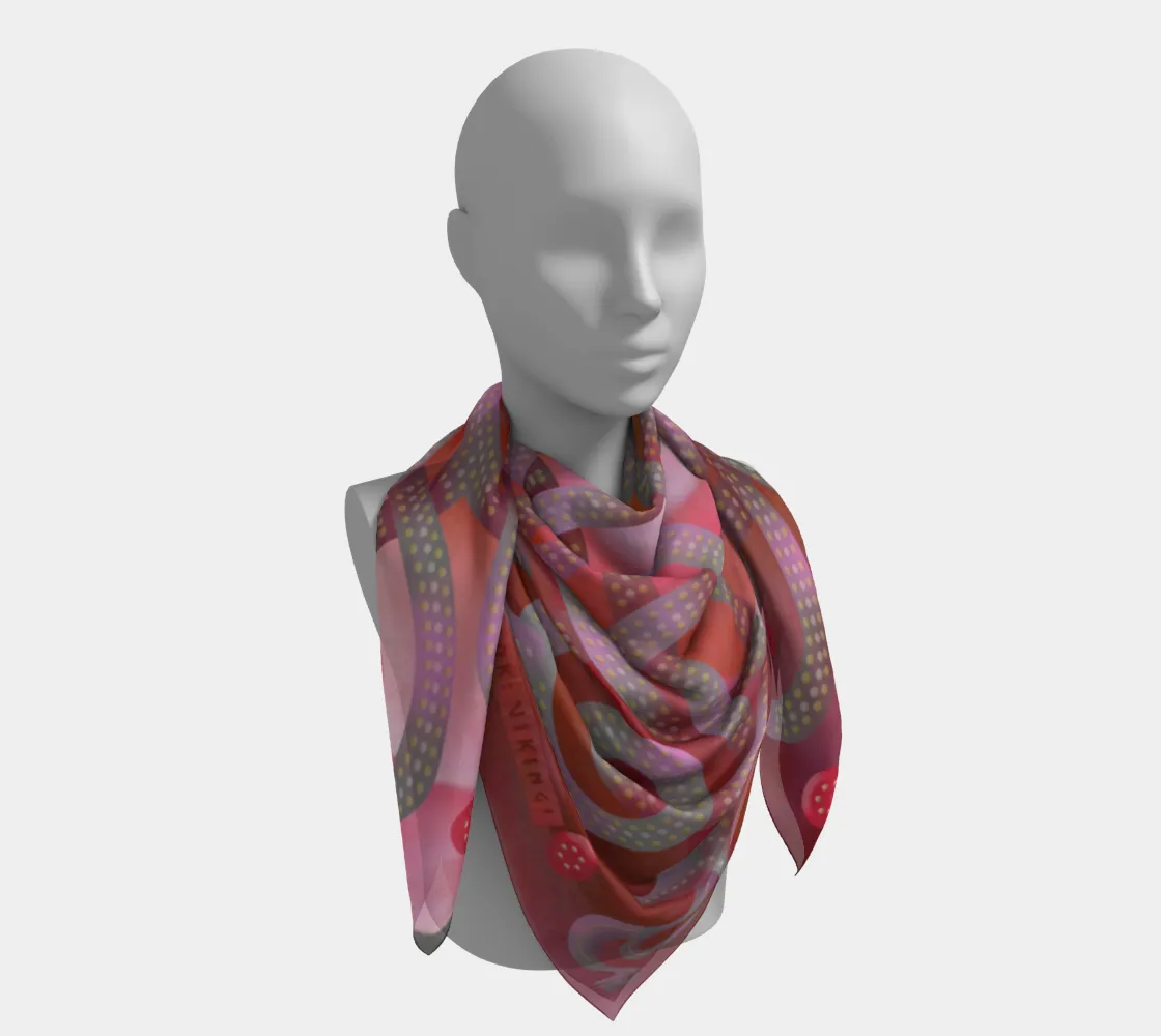 Viking Summer Pink Grey Jellinge 1 Silk-like Poly Scarf (4 sizes-3 fabrics)