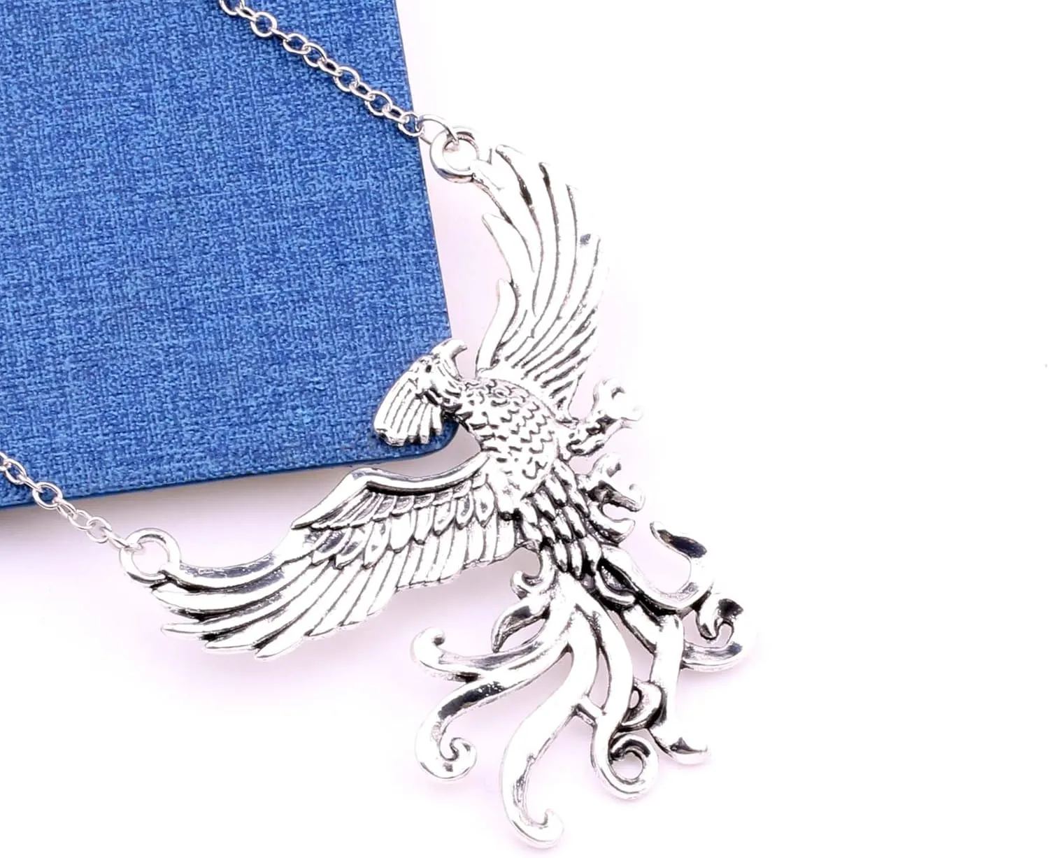 Vintage Antique Silver Eagle Pendant Necklace with blue Accents