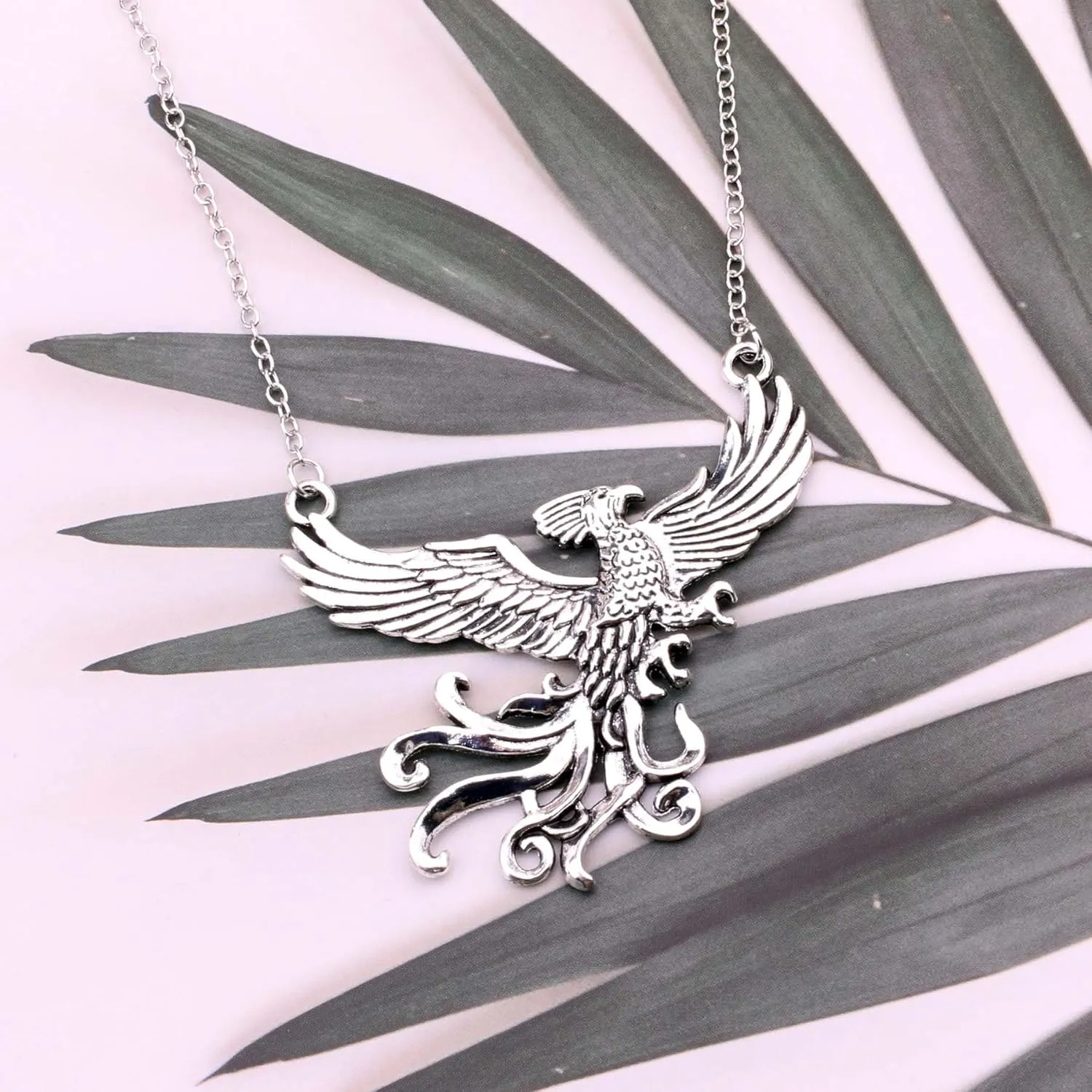 Vintage Antique Silver Eagle Pendant Necklace with blue Accents
